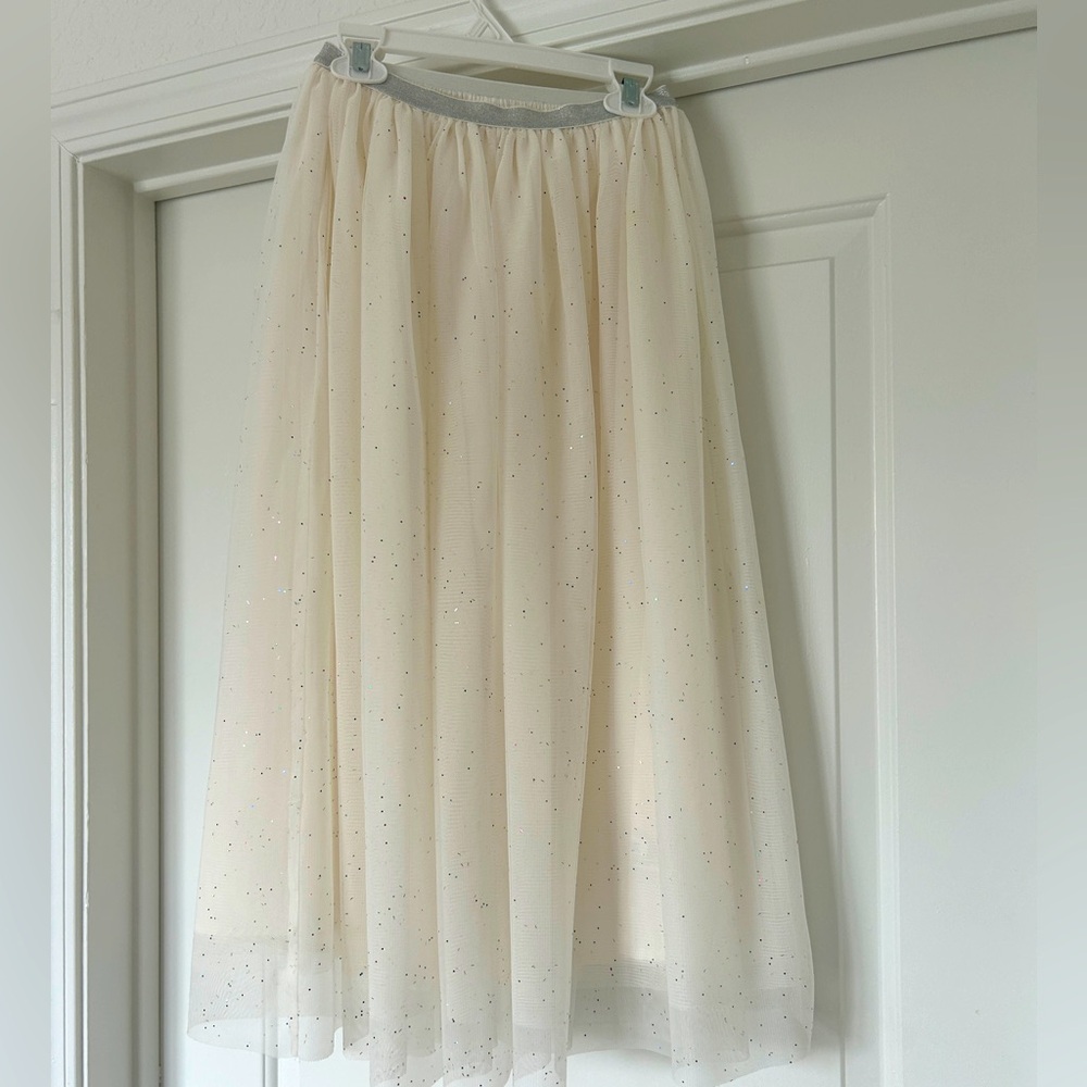 Cream Midi Glitter Tulle Skirt, Girls Size M (7-8)
